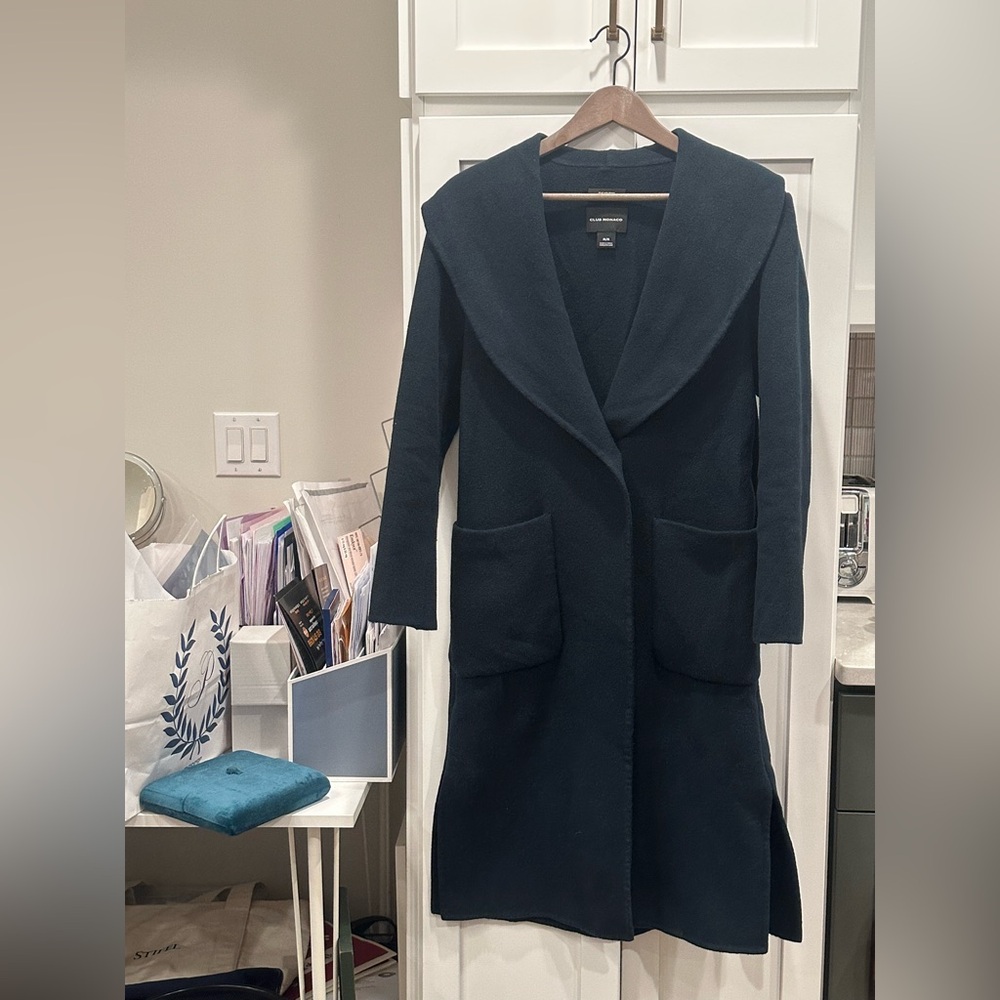 Club Monaco Long Wool Wrap Coat Deep Forest Green Size M/M - Picture 3 of 16